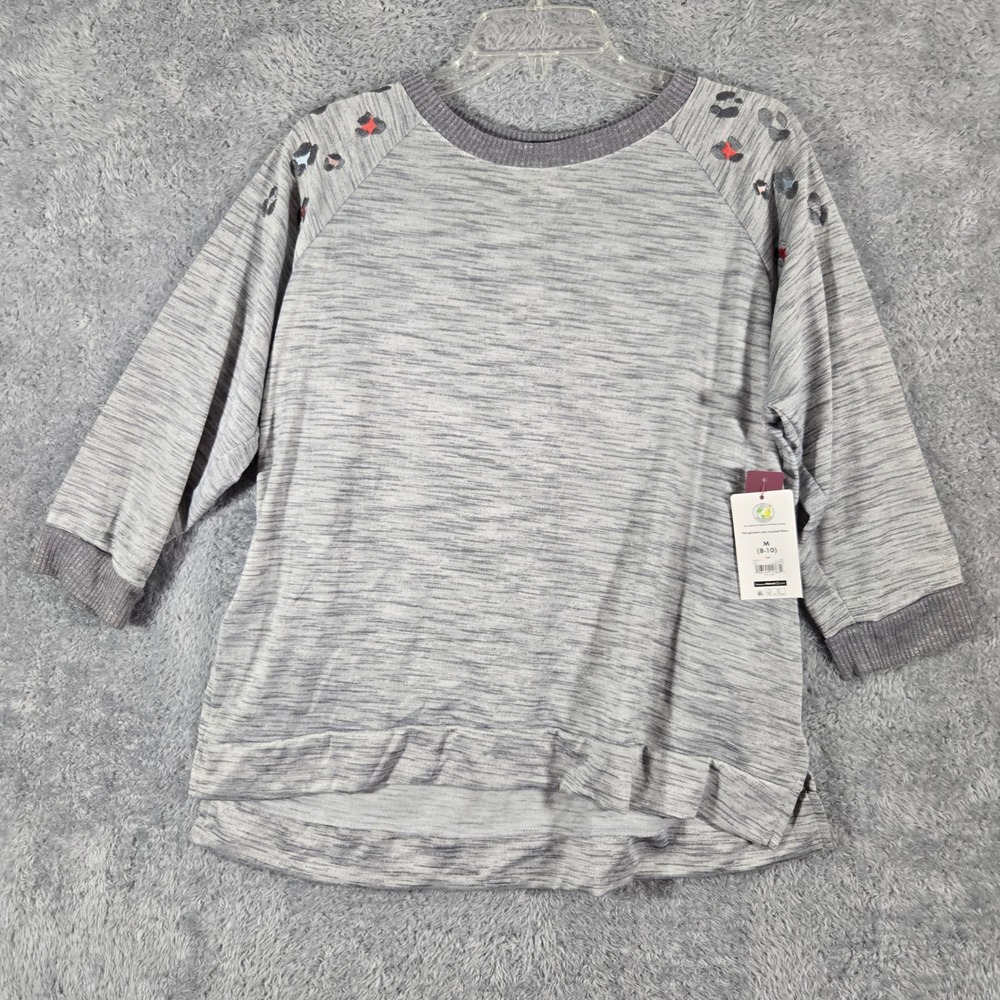 Secret Treasures Womens Grey Space Dye Loungewear Top Leopard Embroidery M 8-10
